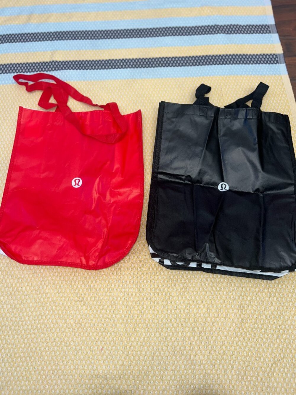 Lululemon Reusable Shopping Tote Bag Bundle Set of 2 Red Black Snap Closure